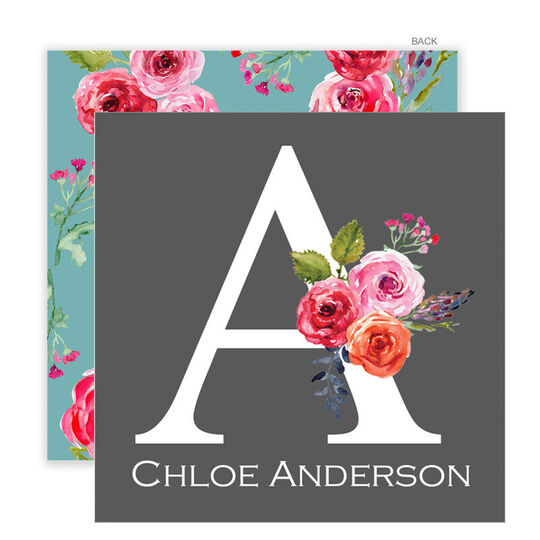 Charcoal Initial Rose Enclosure Cards